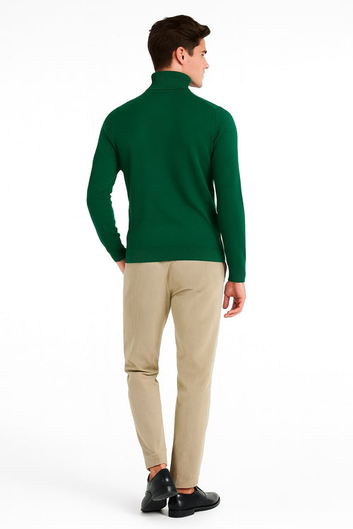Mens Classic Emerald Green Turtleneck Sweater Slim Fit Knit Pullover