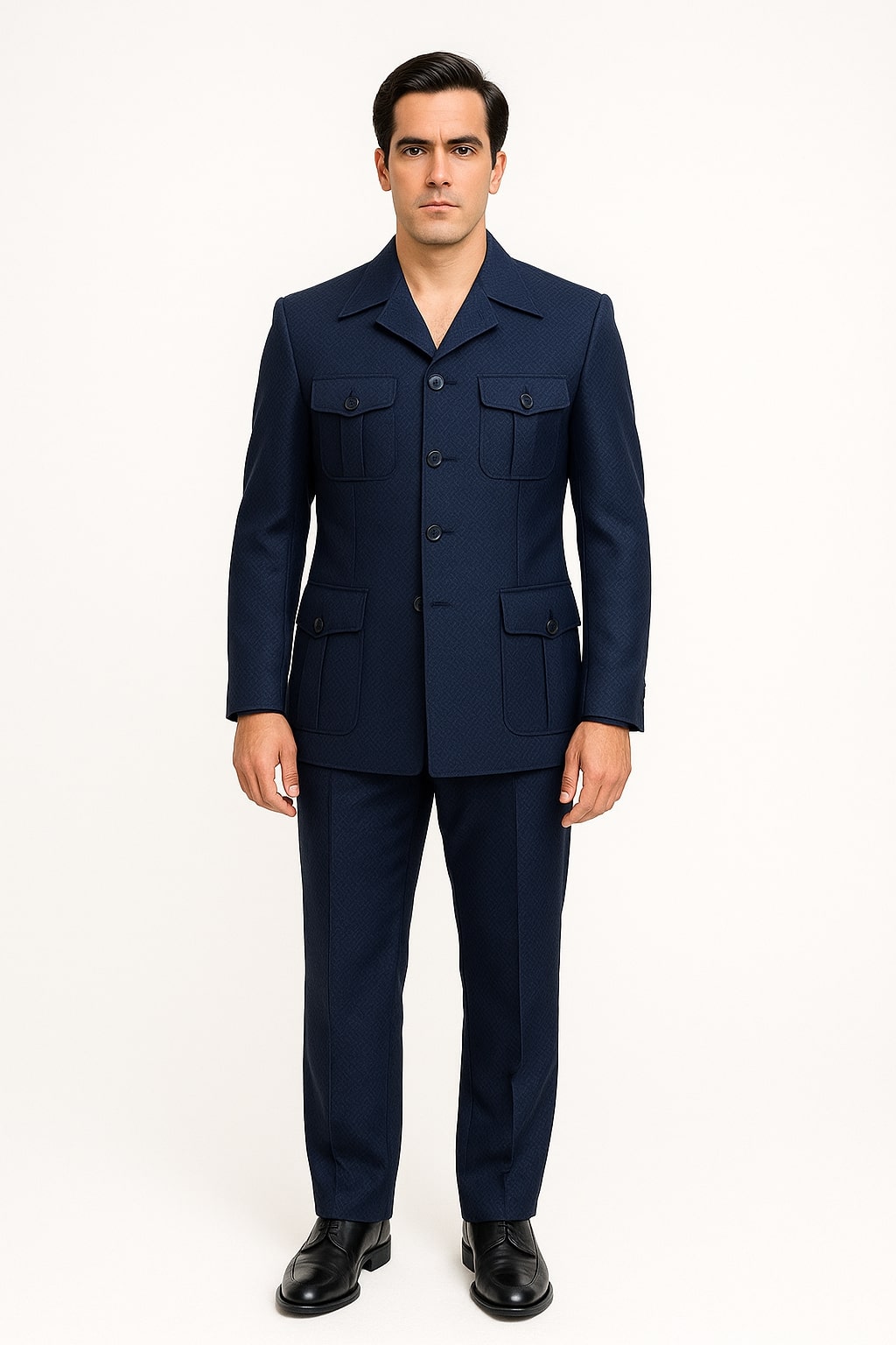 Mens Classic Navy Safari Suit with Utility Jacket and Coordinated Trousers - 34 Short or Extra Small