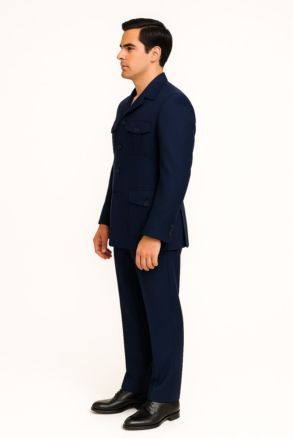 Mens Classic Navy Safari Suit with Utility Jacket and Coordinated Trousers - 34 Short or Extra Small