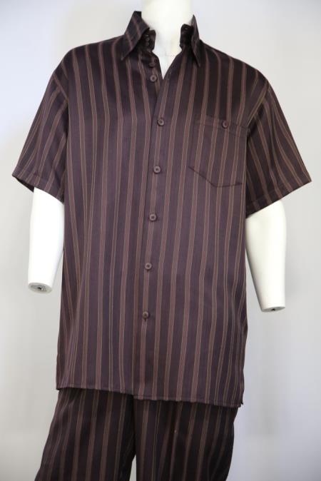 Men's Classic Contrast Stripes Wine 2pc Shirt And Pants - S or Small