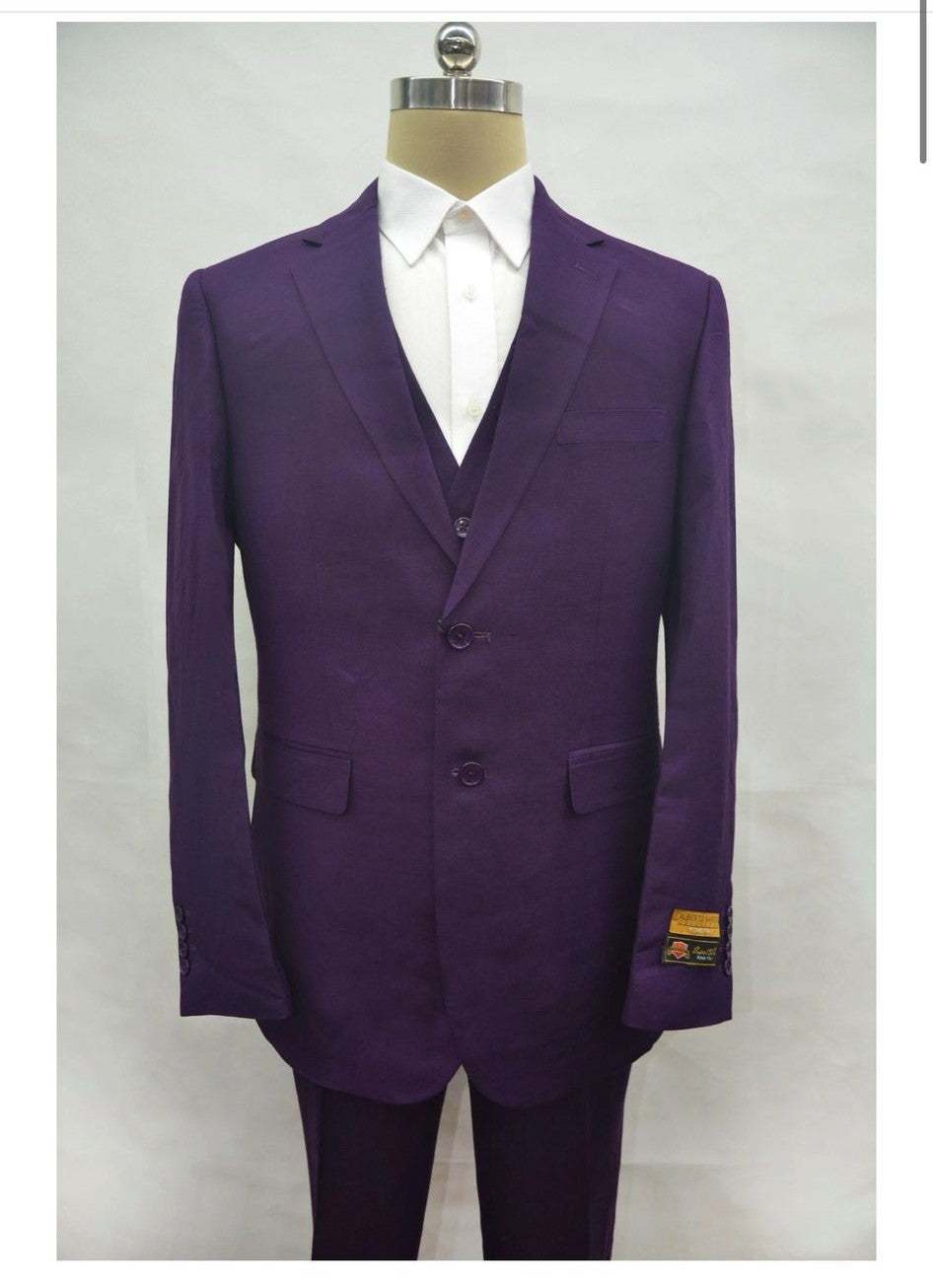 Mens Classic Three-Piece Purple Suit â€“ Formal Slim Fit Tuxedo Set with Vest - 34 Short or Extra Small