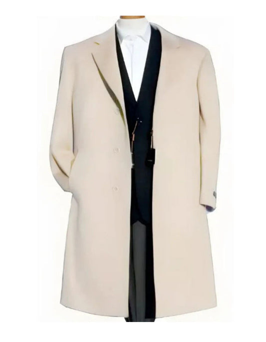 Mens Cream Overcoat - Off White Topcoat - Ivory Mens Long Wool Winter Coat - Full Length