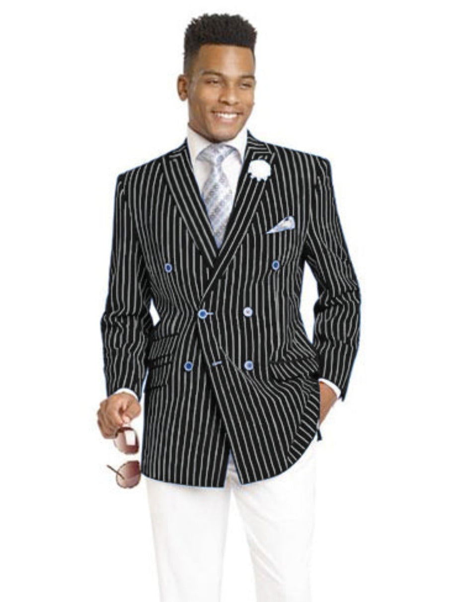 Mens Double Breasted Blazer in Color Black - Pinstripe Sportcoat - 36 Short