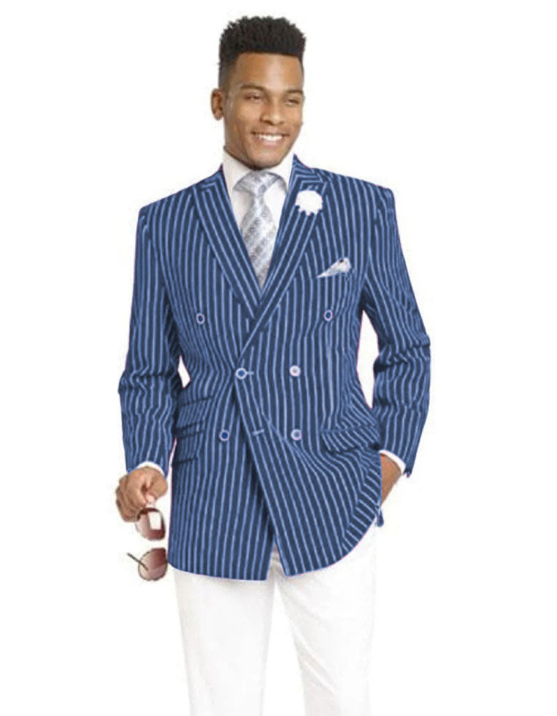 Mens Double Breasted Blazer in Color Burgundy - Pinstripe Sportcoat - 36 Short