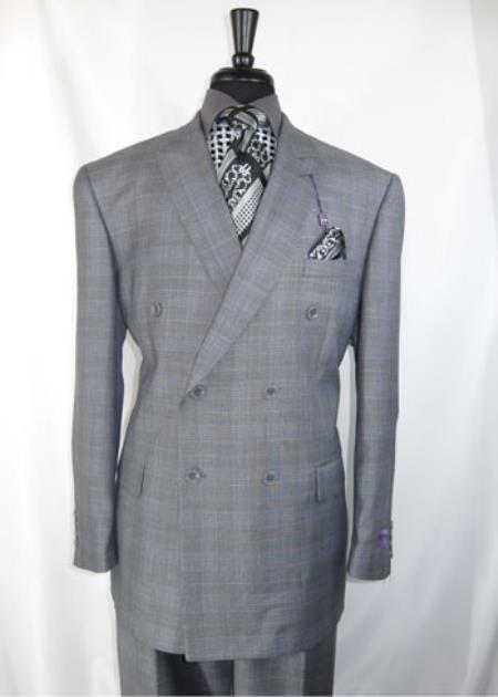 Men's Vinci Peak Lapel Double Breasted Suit High back Vented Jacket with Flap Pockets Grey-New Designer Collection