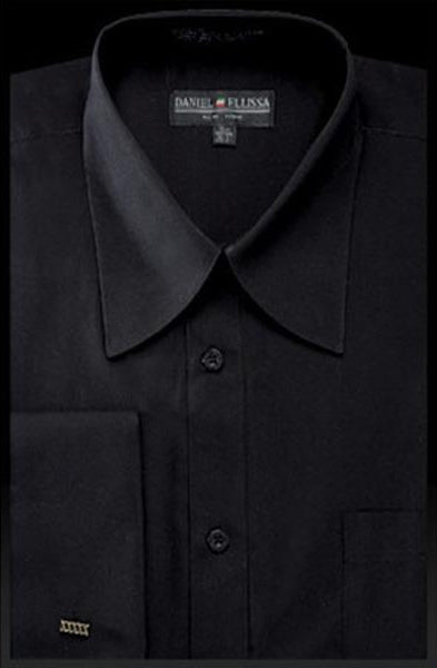 NTDS3008 Best Cheap Priced Designer Sale Men's Solid Black French Cuff Curved Pat Riley Collar Men's Dress Shirt