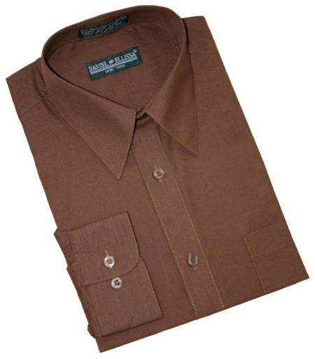 Solid Chocolate Brown Cotton Blend Convertible Cuffs Men's Dress Shirt