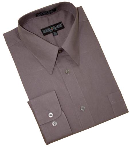 Solid Charcoal Grey Cotton Blend Convertible Cuffs Men's Dress Shirt - Large 16.5" Neck/36" Sleeve