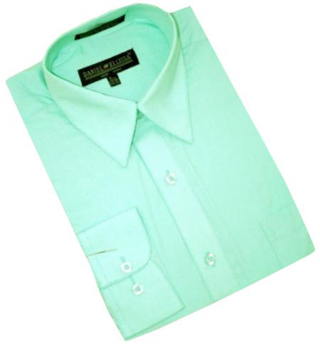 Mint Green Cotton Blend Convertible Cuffs Men's Dress Shirt
