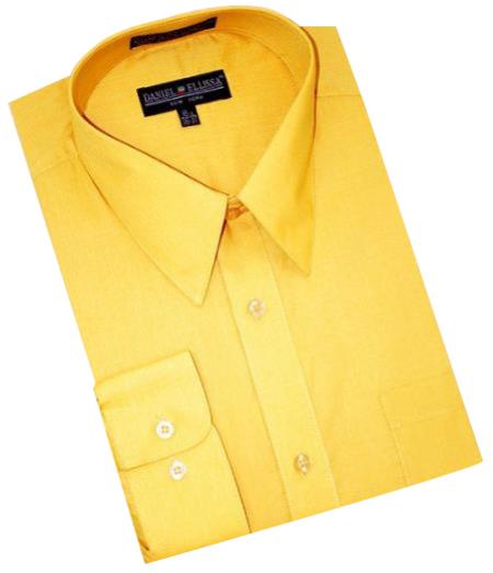 Gold~Yellow~Mustard Cotton Blend Convertible Cuffs Men's Dress Shirt