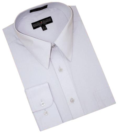 Silver Grey Cotton Blend Convertible Cuffs Men's Dress Shirt