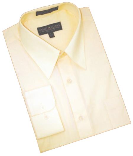 Solid Butter Cotton Blend Dress Shirt With Convertible Cuffs Men's Dress Shirt - Small 14.5" Neck/32-33" Sleeve