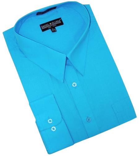 slim fit dress slacks Small Mens Turquoise Dress Shirt Turquoise ~ Light Blue Stage Party Cotton  Blend Mens Dress Shirt