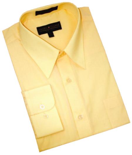 Solid Canary Yellow Cotton Blend Dress Shirt With Convertible Cuffs Men's Dress Shirt