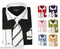 Casual Formal Tie Handkerchief Set White Collar Two Toned Contrast Tonal Striped Multi-Color Men's Dress Shirt With Tie