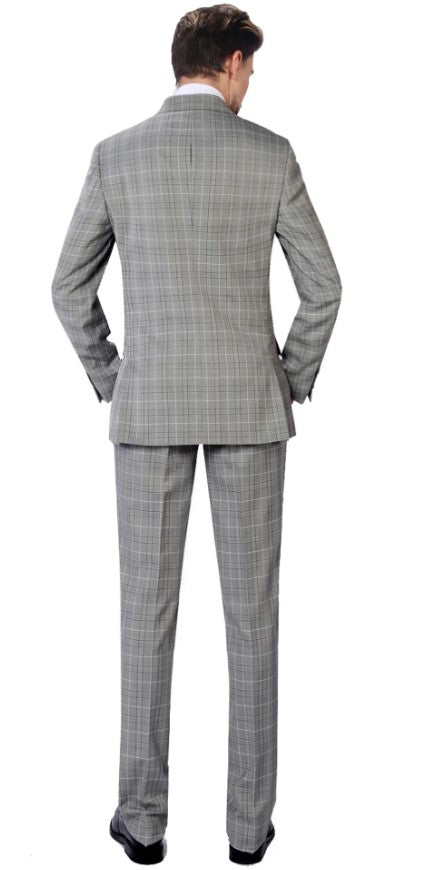 Mens 2-Piece Classic Fit Dual Side Vent Double Breasted Peak Lapel Plaid Suit - Coat Size 38