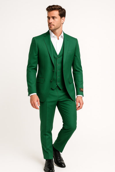 Mens Emerald Green 3-Piece Suit Slim Fit Wedding and Formal Suit by Alberto Nardoni