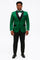 Mens Emerald Green Satin Tuxedo with Black Peak Lapel and Bow Tie – Formal Slim Fit Suit