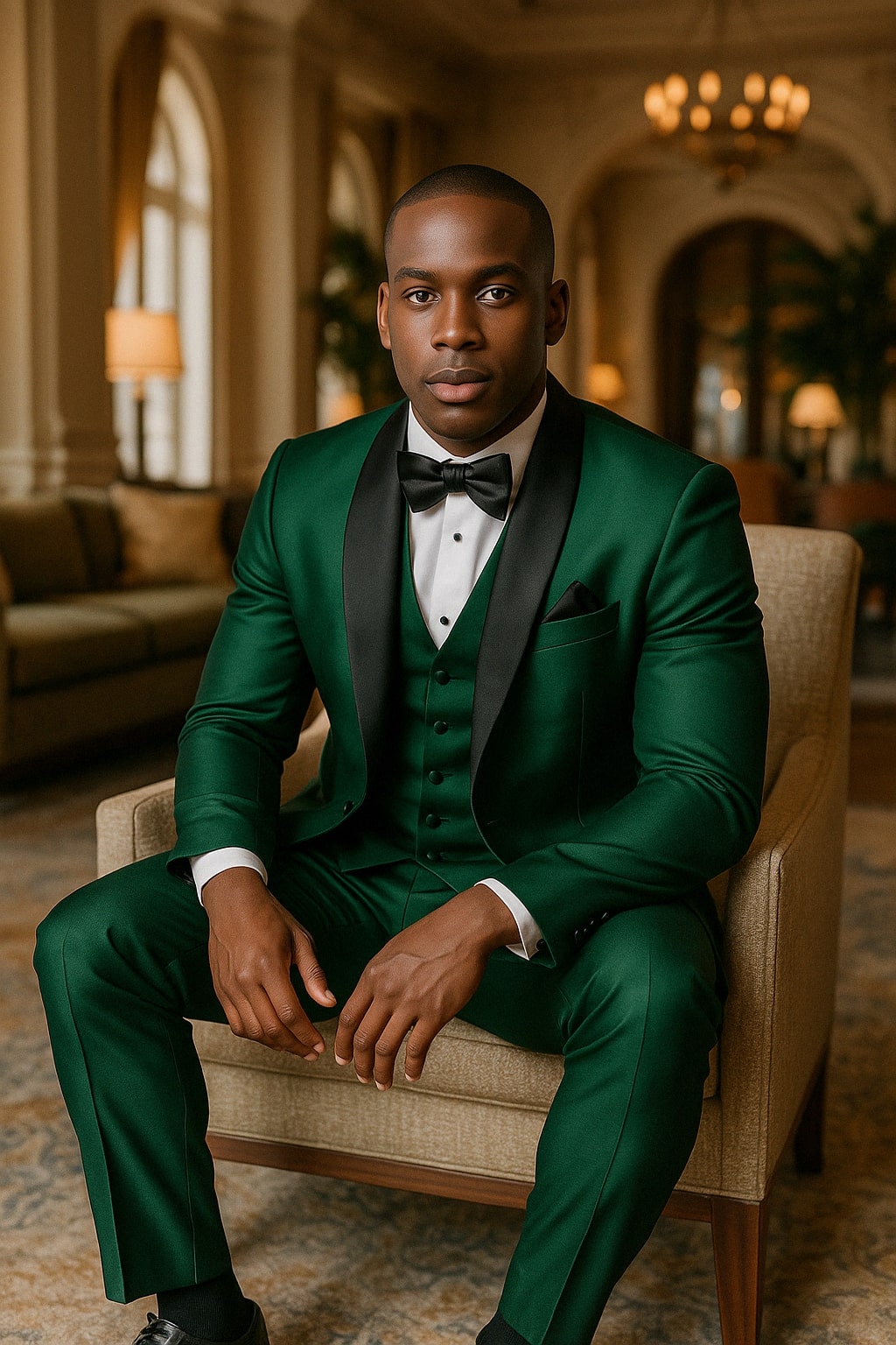 Mens Emerald Green Tuxedo with Black Satin Shawl Lapel – 3 Piece Formal Suit with Vest green suits - New Arrival - 34 Short or Extra Small