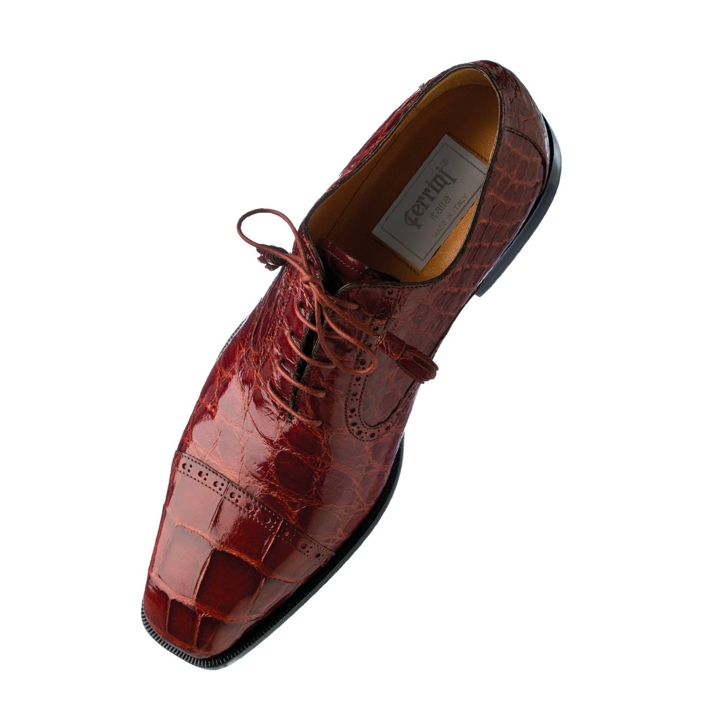 Mens Ferrini Alligator Cap Toe Dress Shoe in Rust - 9