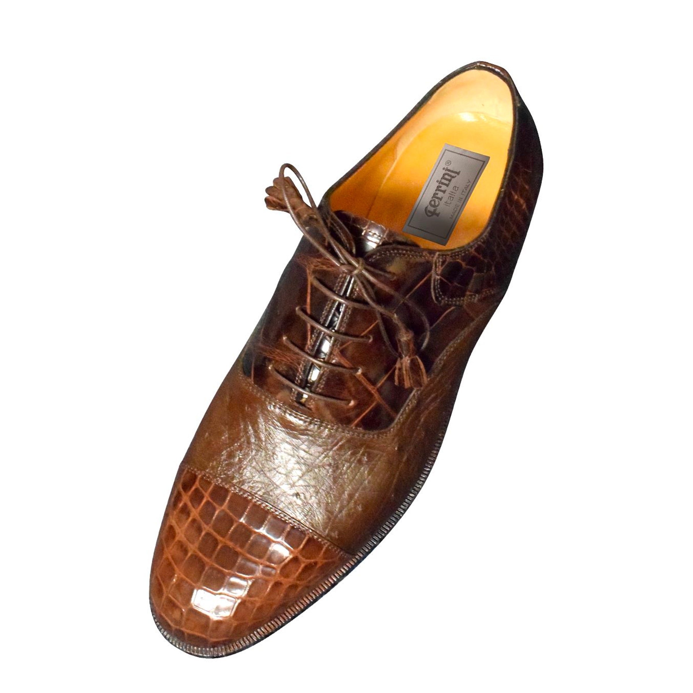 Mens Ferrini Alligator and Ostrich Cap Toe Dress Shoe in Brown - 8