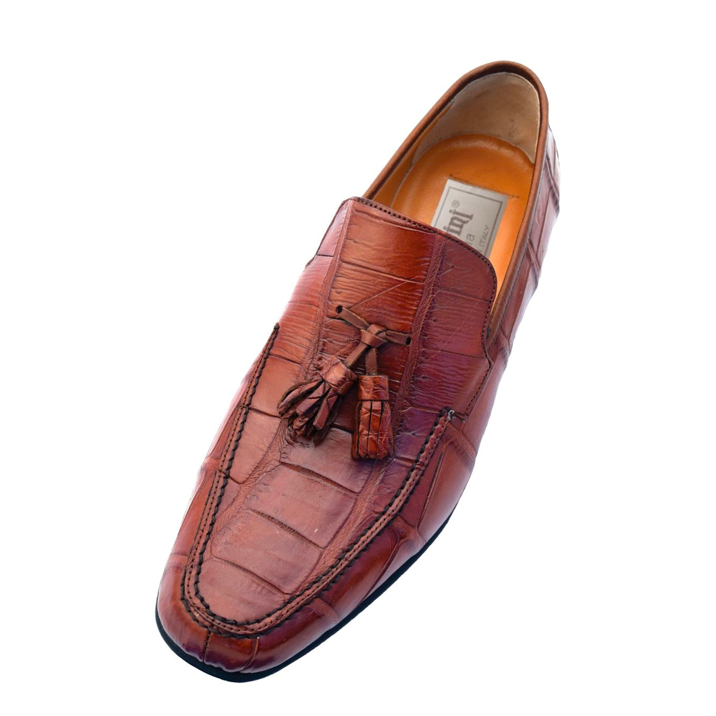 Mens Ferrini Crocodile Tassel Loafer Dress Shoe in Cognac - 9