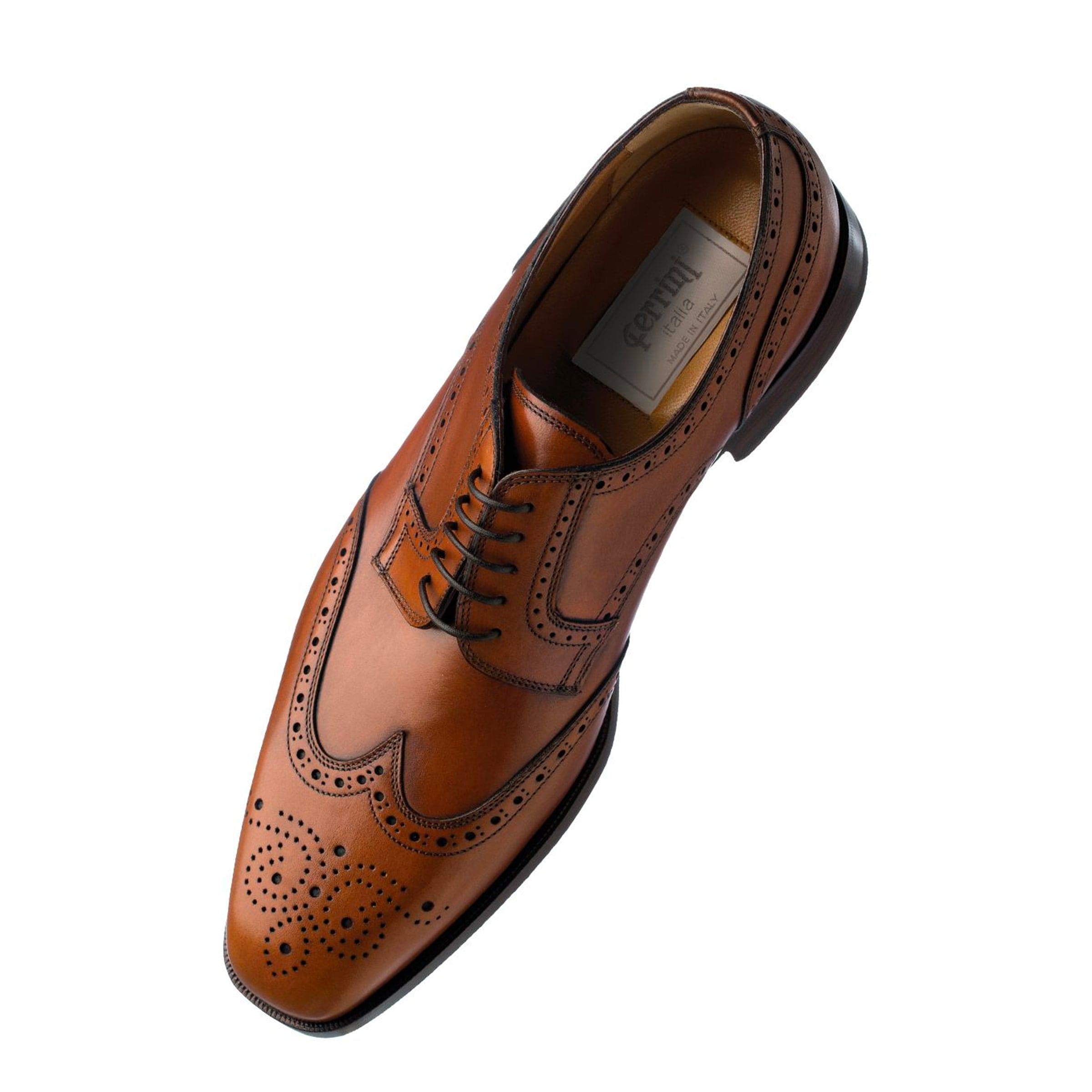 Mens Ferrini French Calfskin Wingtip Dress Shoe in Camel - 11
