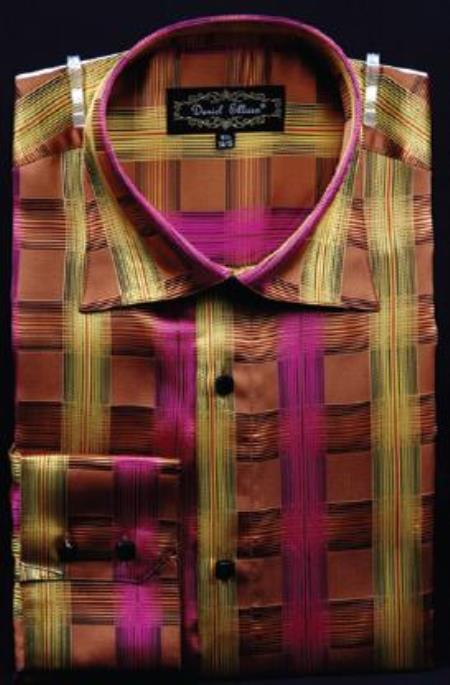 Men's Fuschia Fancy Polyester Dress Fashion Shirt