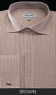 Men's Brown Classic Type Stripe French Cuff Dress Shirt - Striped Dress Shirt - Mens Pinstripe Dress Shirt