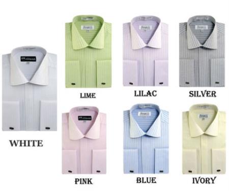 Striped French Cuff Multi-color Men's Dress Shirt - Medium 15.5” Neck / 34-35” Sleeve