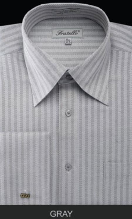 Fratello French Cuff Gray - Herringbone Tweed Stripe Big And Tall Sizes 18 19 20 21 22 Inch Neck Men's Dress Shirt