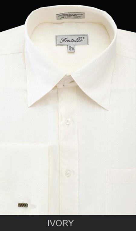 Fratello French Cuff Ivory - Herringbone Tweed Stripe Big And Tall Sizes 18 19 20 21 22 Inch Neck Men's Dress Shirt