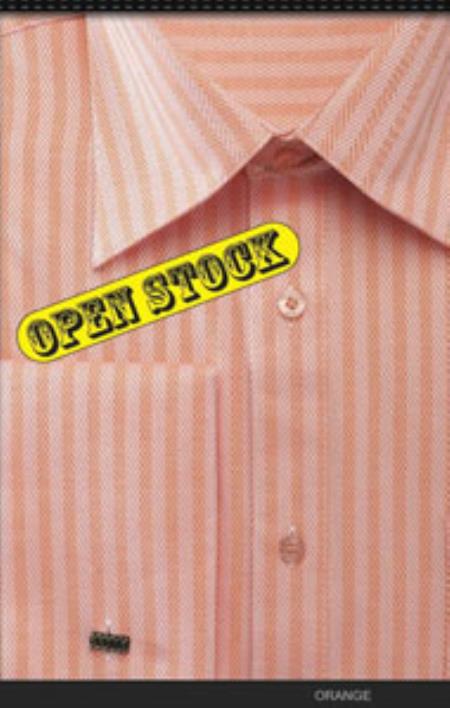 Big And Tall Size Fratello French Cuff Orange 18 19 20 21 22 Inch Neck Men's Dress Shirt - XL 17.5" Neck/34-35" Sleeve