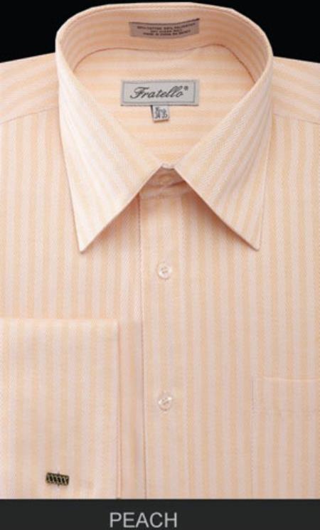 Fratello French Cuff Peach - Herringbone Tweed Stripe Big And Tall Sizes 18 19 20 21 22 Inch Neck Men's Dress Shirt - 22.5" Neck/36-37" Sleeve