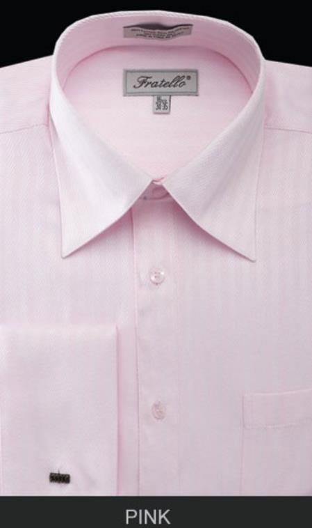 Fratello French Cuff Pink - Herringbone Tweed Stripe Big And Tall Sizes 18 19 20 21 22 Inch Neck Men's Dress Shirt - 22.5" Neck/36-37" Sleeve