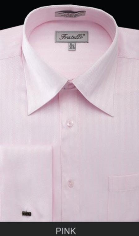 Fratello French Cuff Pink - Herringbone Tweed Stripe Big And Tall Sizes 18 19 20 21 22 Inch Neck Men's Dress Shirt