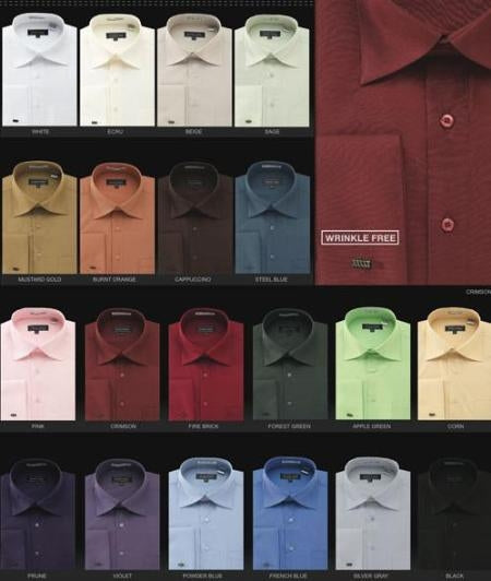 Men's Wrinkle Free French Cuff Dress Shirt Spread Collar Men's Dress Shirt - Small 14.5" Neck / 32-33" Sleeve