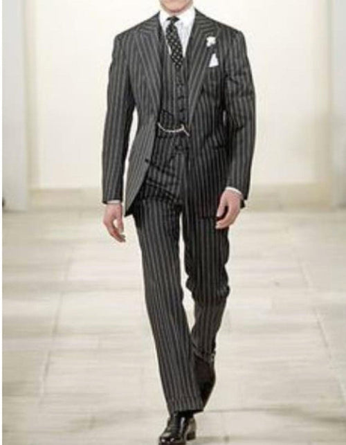 Mens 2 button Gangster Pinstripe homecoming Suit in Black and White