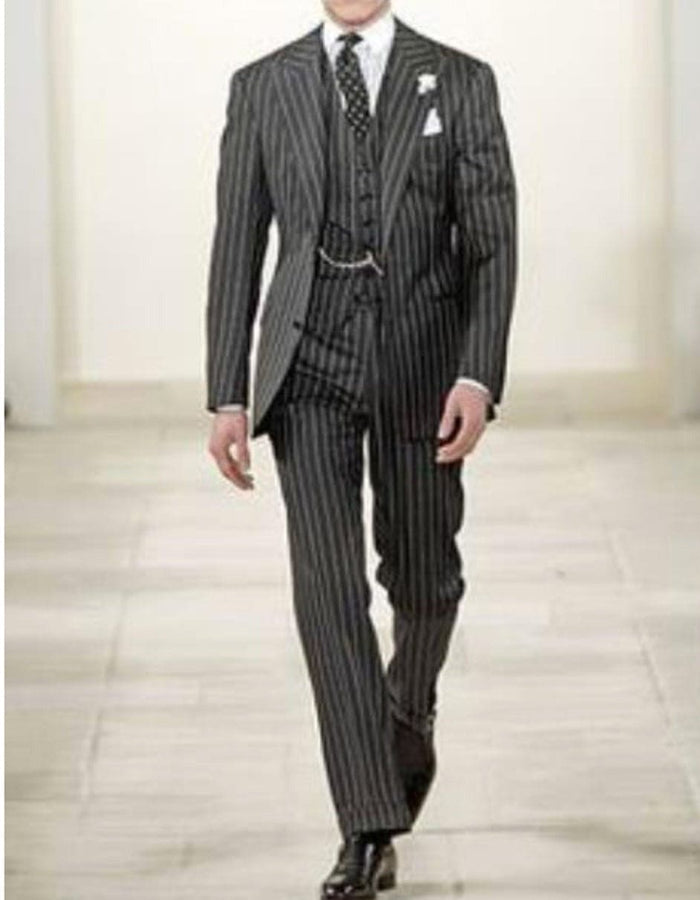Mens 2 button Gangster Pinstripe homecoming Suit in Black and White