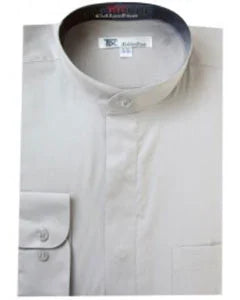 Band Collarless Grey Men's Dress Shirt