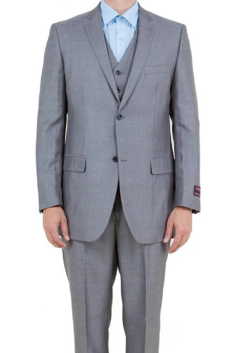 Mens Gray 3 Piece Sharkskin Suit Single Breasted Notch Lapel Regular Fit - 34 Short or Extra Small