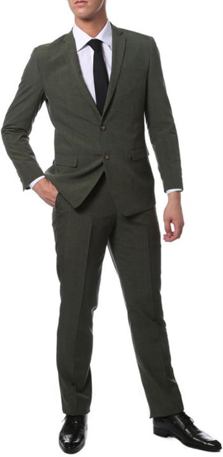 Green Slim Fit Suit -" Many Styles & Brands $99UP" Extra Slim Fit Suit Mens Olive Green Glen Plaid Suit Extra Slim Fitted Pants