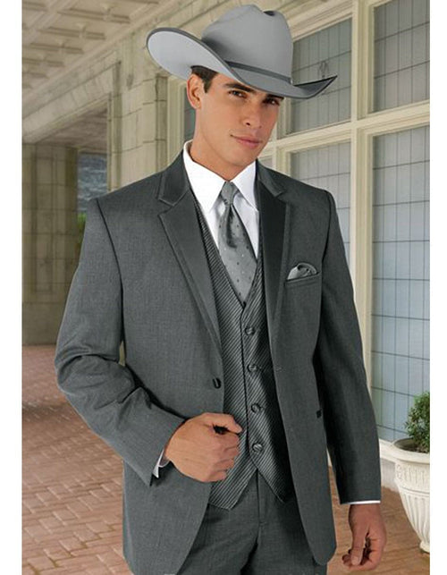 2 Button Trim Cowboy Tuxedo  Grey - Jacket and Pants