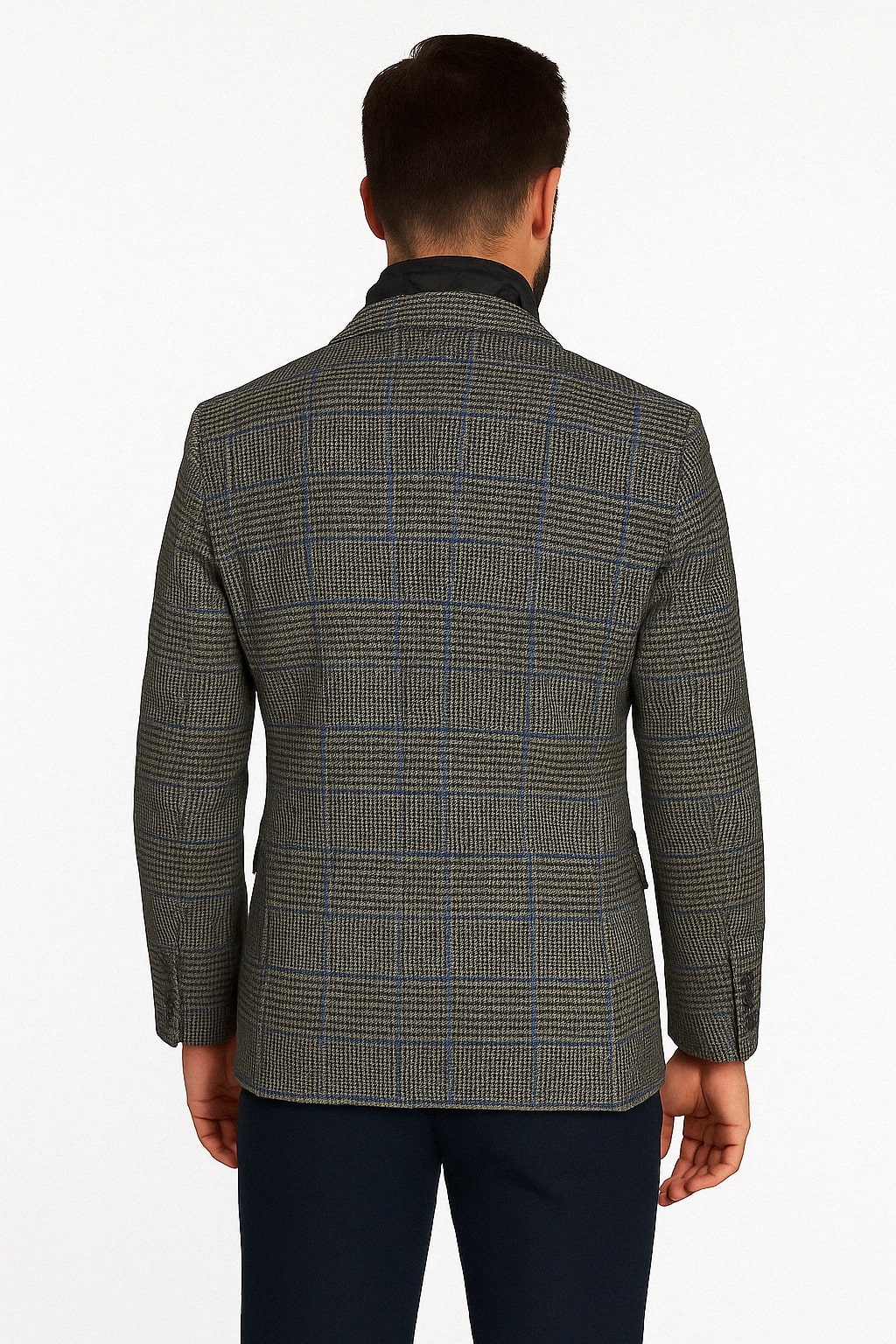 Mens Grey and Blue Glen Check Wool Blazer with Quilted Inner Layer - 36 Short