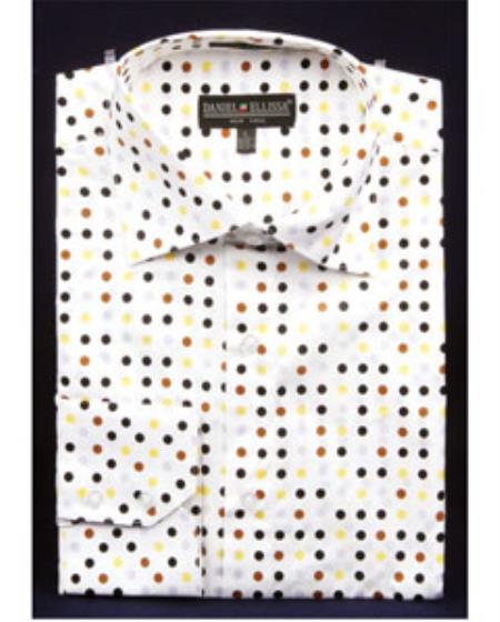 Men's High Collar Shirts DE Brown Big Cuff Polka Dot
