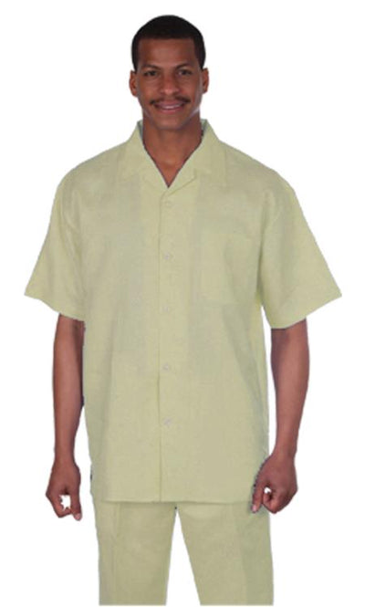 Mens Walking Suits Casual Two Piece Sets Summer Short Sleeve Shirt & Pants Casual Two Piece Mens Walking Outfit For Sale Pant Sets Casual Suit Set Men's Suit 100% Mens Linen Suit - Fabric â€“ Cream white