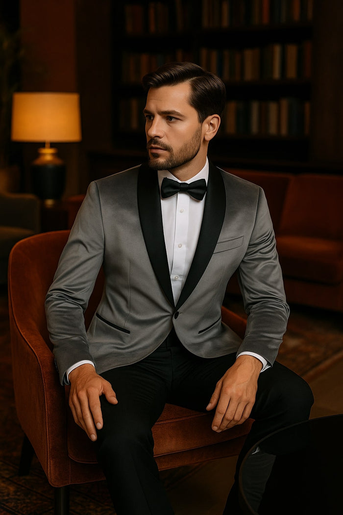 Mens Light Gray Velvet Tuxedo Jacket â€“ Slim Fit Shawl Lapel Formal Blazer + Black Pants Included