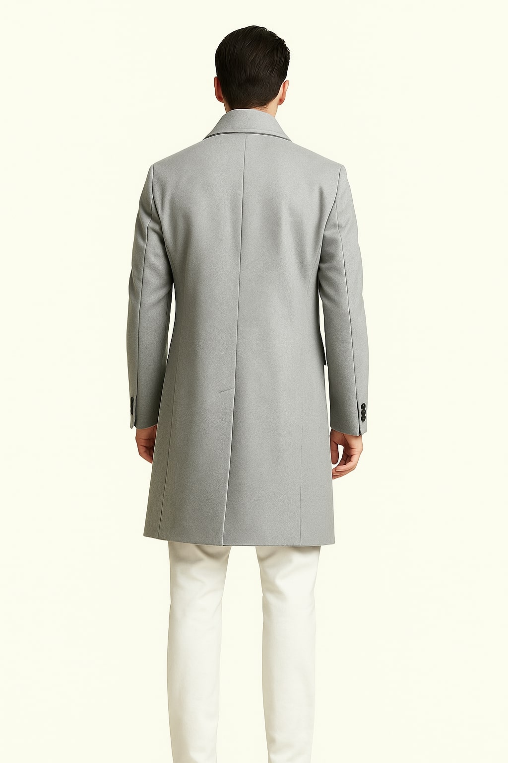 Mens Light Gray Wool Overcoat â€“ Classic Single-Breasted Winter Coat - Coat Size 38
