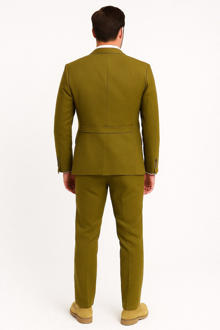 Mens Light Olive Green Linen Suit Three-Piece Style  â€“ Formal Suit with Vest and Flat Front Pants