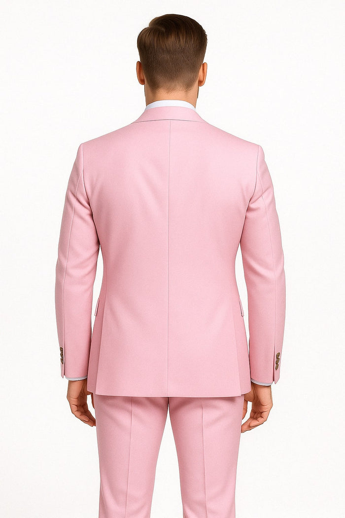 Mens Light Pink Double-Breasted Suit with Gold Buttons â€“ 2-Piece Slim Fit Set